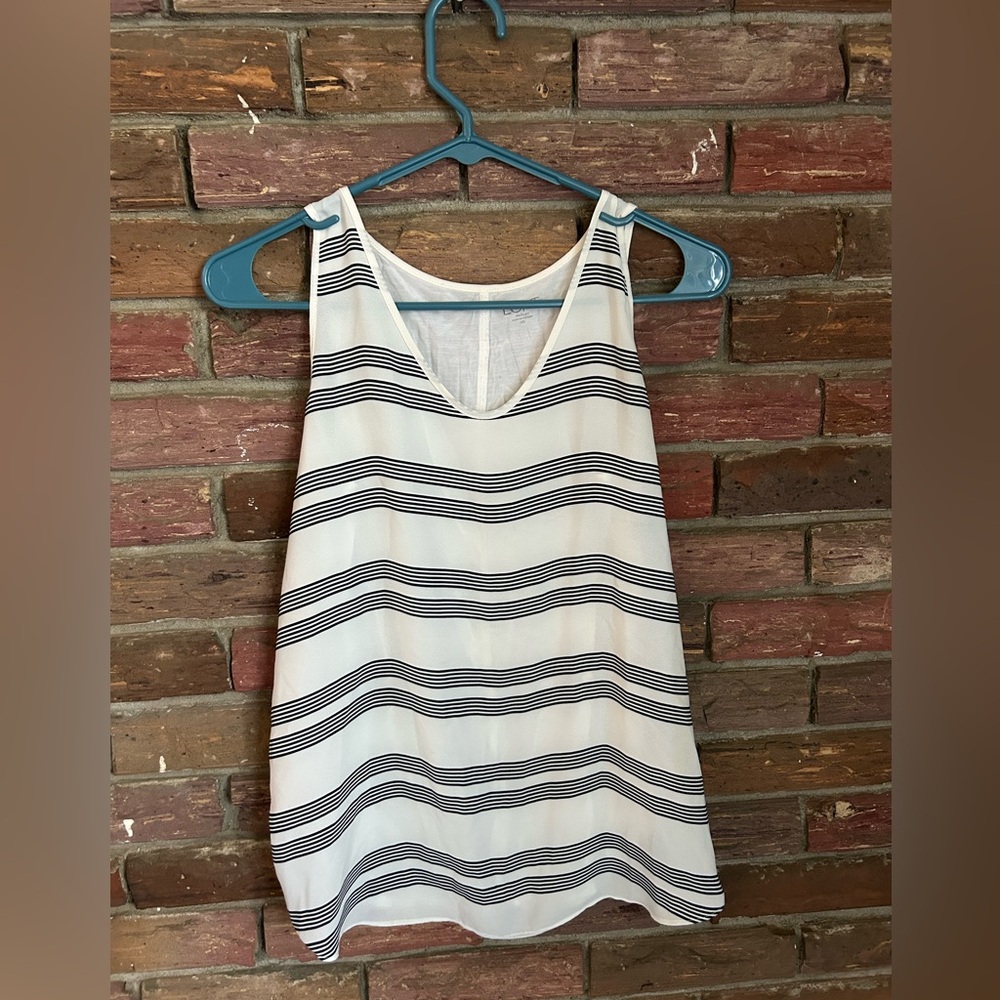 LOFT White and Black Tank Top with Nautical Stripes